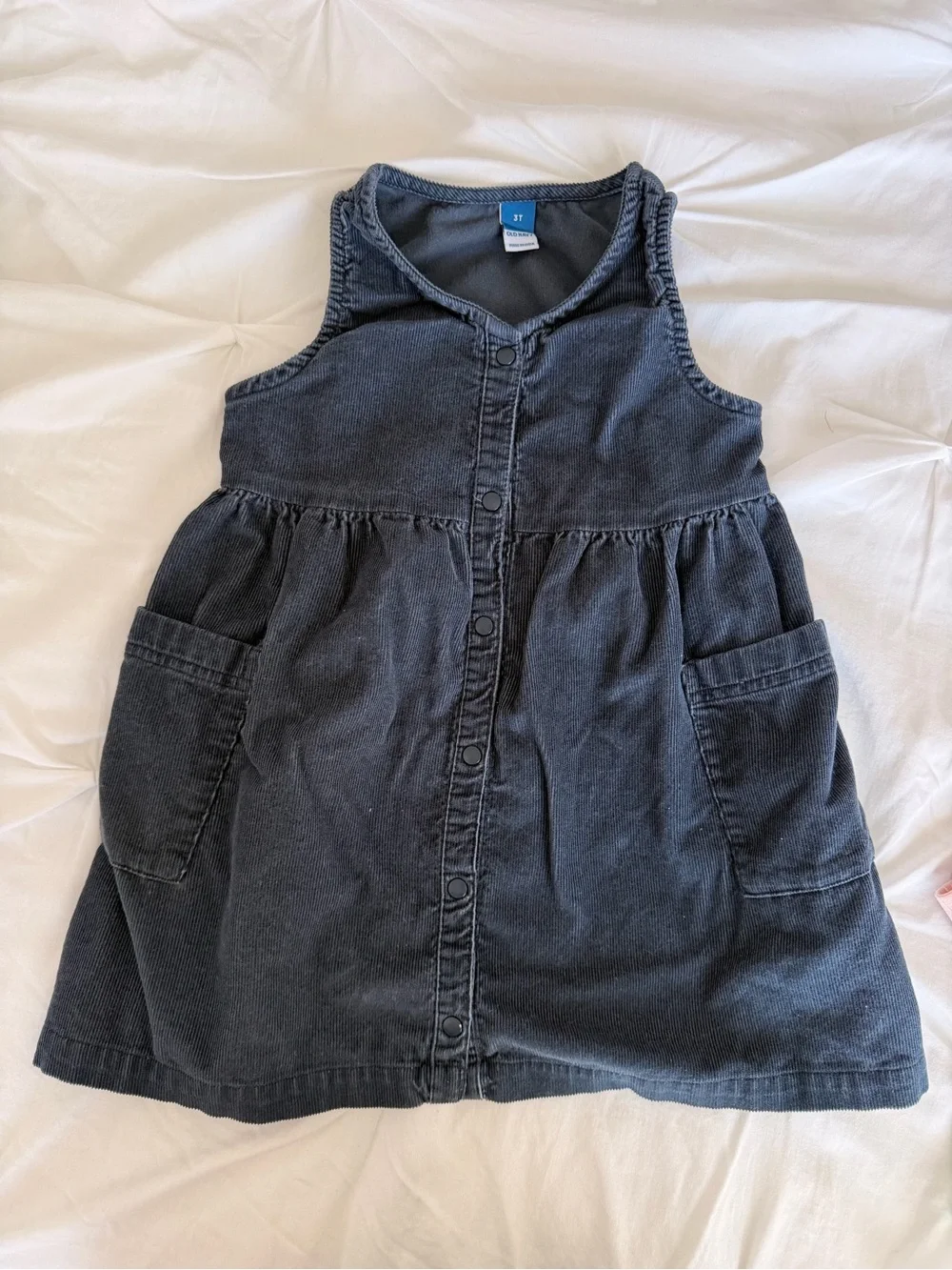 Old Navy Navy Corduroy Denim-Look Button Front Tank Dress